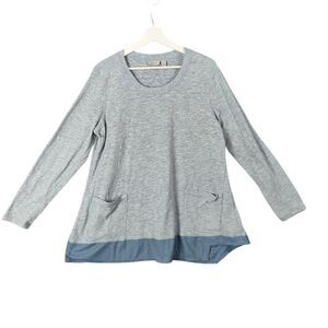 LOGO Lori Goldstein Tunic Top Long Sleeve Front‎ Pocket Heather Blue Women SZ XL
